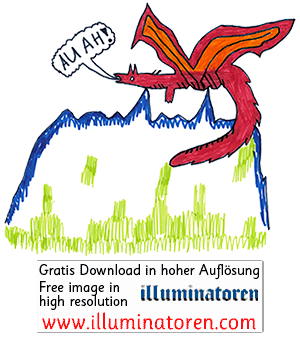 Horw Pilatus roter Drache, piecksen, stoesst sich, Aua, Zeichnung, Illustration, Druckaufloesung, Gratisbild, Illuminatoren, kirchliche Jugendarbeit, katholische Kirche, Pastoralraum meggerwald pfarreien, Horw, Christentum