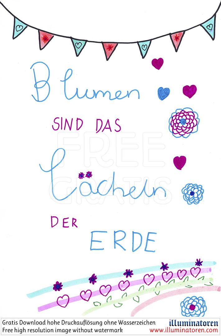 Blumen sind das Laecheln der Erde, Karte, Schrift, Zeichnung, Illustration, Druckaufloesung, Gratisbild, Illuminatoren, kirchliche Jugendarbeit, katholische Kirche, Pastoralraum meggerwald pfarreien, Horw, Christentum