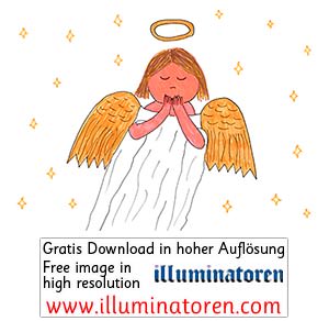 Engel, Flügel, Sterne, Sternenhimmel, Hände vor dem Mund, scheu, Stille, Augen geschlossen, Weihnachten, 24. Dezember, X-Mas, Heiligabend, Christnacht, Zeichnung, Illustration, Druckaufloesung, Gratisbild, Illuminatoren, kirchliche Jugendarbeit, katholi