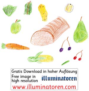 Erntedankfest, Thanksgiving, Feldfruechte, Brot, Fruechte, Gemuese, Zeichnung, Illustration, Druckaufloesung, Gratisbild, Illuminatoren, kirchliche Jugendarbeit, katholische Kirche, Pastoralraum meggerwald pfarreien, Horw, Christentum