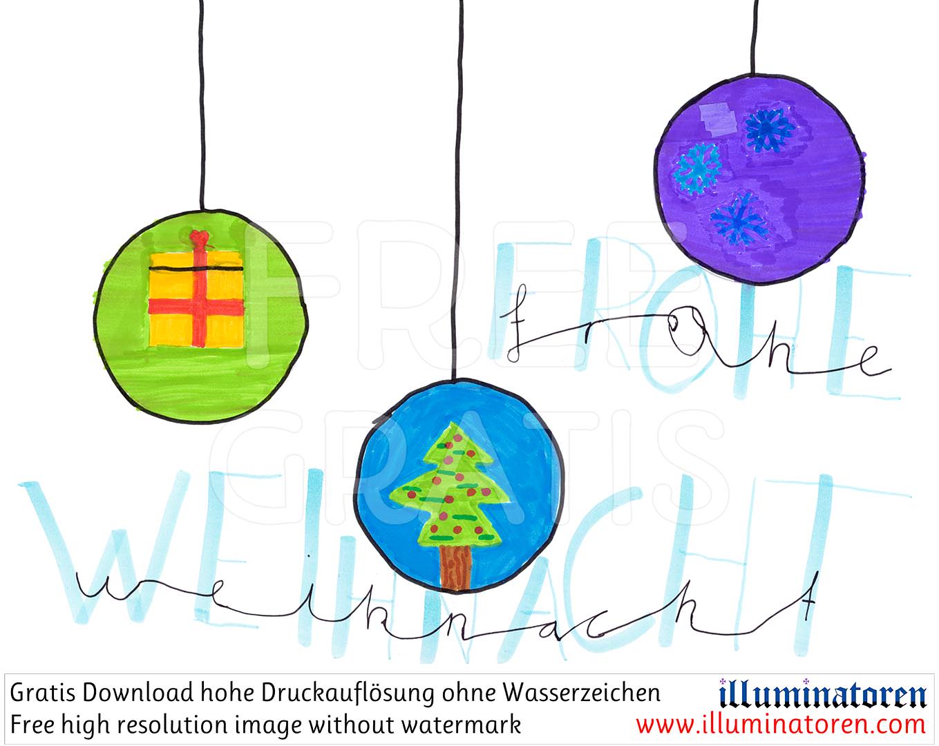 Frohe Weihnacht, Karte, Christbaumkugeln, Tannenbaum, Weihnachten, 24. Dezember, X-Mas, Heiligabend, Christnacht, Zeichnung, Illustration, Druckaufloesung, Gratisbild, Illuminatoren, kirchliche Jugendarbeit, katholische Kirche, Pastoralraum meggerwald pfa