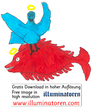 blauer Vogel, Heiliger Geist, Horw roter Eglifisch, Heiligenschein, lustig, Zeichnung, Illustration, Druckaufloesung, Gratisbild, Illuminatoren, kirchliche Jugendarbeit, katholische Kirche, Pastoralraum meggerwald pfarreien, Horw, Christentum