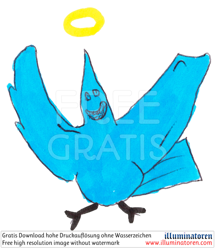 Heiliger Geist lustig, blauer Vogel, Heiligenschein, Zeichnung, Illustration, Druckaufloesung, Gratisbild, Illuminatoren, kirchliche Jugendarbeit, katholische Kirche, Pastoralraum meggerwald pfarreien, Horw, Christentum