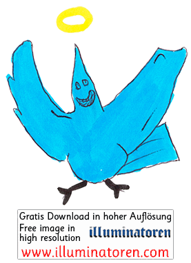 Heiliger Geist lustig, blauer Vogel, Heiligenschein, Zeichnung, Illustration, Druckaufloesung, Gratisbild, Illuminatoren, kirchliche Jugendarbeit, katholische Kirche, Pastoralraum meggerwald pfarreien, Horw, Christentum