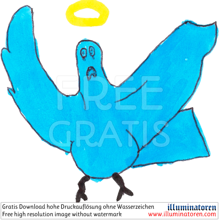 Heiliger Geist lustig, blauer Vogel, Heiligenschein, Zeichnung, Illustration, Druckaufloesung, Gratisbild, Illuminatoren, kirchliche Jugendarbeit, katholische Kirche, Pastoralraum meggerwald pfarreien, Horw, Christentum