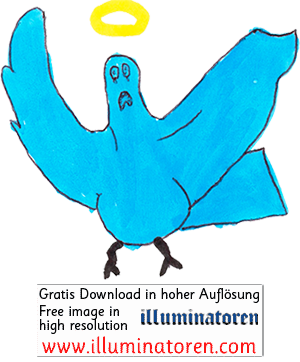 Heiliger Geist lustig, blauer Vogel, Heiligenschein, Zeichnung, Illustration, Druckaufloesung, Gratisbild, Illuminatoren, kirchliche Jugendarbeit, katholische Kirche, Pastoralraum meggerwald pfarreien, Horw, Christentum