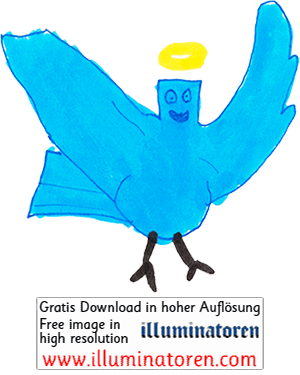 Heiliger Geist lustig, blauer Vogel, Heiligenschein, Zeichnung, Illustration, Druckaufloesung, Gratisbild, Illuminatoren, kirchliche Jugendarbeit, katholische Kirche, Pastoralraum meggerwald pfarreien, Horw, Christentum