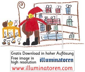 St. Nikolaus, Samichlaus, Gestell Geschenke, Stab, Kinderzeichnung, Zeichnung, Illustration, Druckaufloesung, Gratisbild, Illuminatoren, kirchliche Jugendarbeit, katholische Kirche, Pastoralraum meggerwald pfarreien, Horw, Christentum