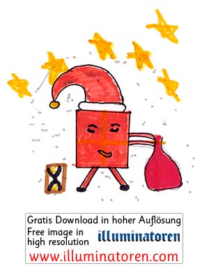 Weihnachtsfigur, Weihnachtsmann, Box, Sack, Laterne, Sterne, Weihnachten, 24. Dezember, X-Mas, Heiligabend, Christnacht, Zeichnung, Illustration, Druckaufloesung, Gratisbild, Illuminatoren, kirchliche Jugendarbeit, katholische Kirche, Pastoralraum meggerw