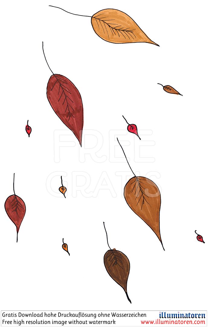 Herbstlaub, Deko, wenige einzelne Blaetter, rot braun orange, Hintergrund, gezeichnet, Comic, Cartoon, Clipart, Zeichnung, Bild, Kunst, Kuenstler, Christentum, Kirche