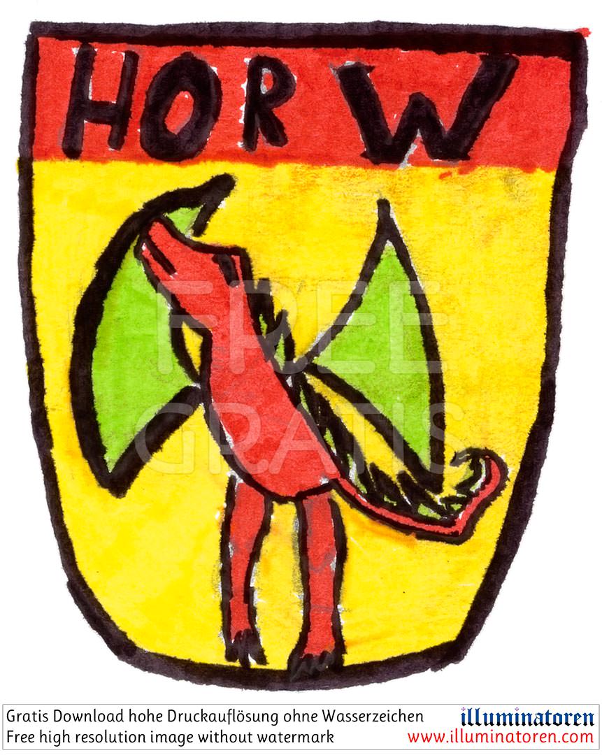 Horw Gemeinde, Drache, Wappen Fahne, gelb rot, Comic, Cartoon, Clipart, Zeichnung, Bild, Kunst, Kuenstler, Christentum, Kirche