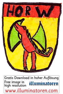 Horw Gemeinde, Drache, Wappen Fahne, gelb rot, Comic, Cartoon, Clipart, Zeichnung, Bild, Kunst, Kuenstler, Christentum, Kirche