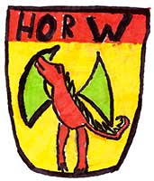 Horw Gemeinde, Drache, Wappen Fahne, gelb rot, Comic, Cartoon, Clipart, Zeichnung, Bild, Kunst, Kuenstler, Christentum, Kirche
