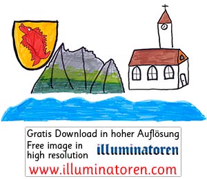 Horw Gemeinde, Wappen Eglifisch, Pilatus Berg, St Katharina Pfarrkirche, See, Comic, Cartoon, Clipart, Zeichnung, Bild, Kunst, Kuenstler, Christentum, Kirche