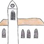 Horw Gemeinde, Pastoralraum, Katholische Pfarrkirche Sankt Katharina, Kirchenfenster, Turm, Kirchenuhr, Comic, Cartoon, Clipart, Zeichnung, Bild, Kunst, Kuenstler, Christentum, Kirche