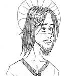 Jesus, Heiligenschein, Portraet, schwarzweiss, Kopf, Comic, Cartoon, Clipart, Zeichnung, Bild, Kunst, Kuenstler, Christentum, Kirche