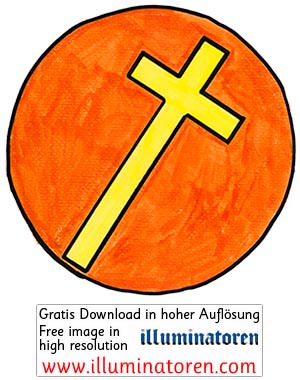 Kreuz, Kreis, orange, gelb, gekippt, Comic, Cartoon, Clipart, Zeichnung, Bild, Kunst, Kuenstler, Christentum, Kirche