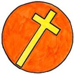 Kreuz, Kreis, orange, gelb, gekippt, Comic, Cartoon, Clipart, Zeichnung, Bild, Kunst, Kuenstler, Christentum, Kirche