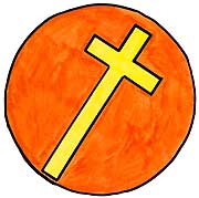 Kreuz, Kreis, orange, gelb, gekippt, Comic, Cartoon, Clipart, Zeichnung, Bild, Kunst, Kuenstler, Christentum, Kirche