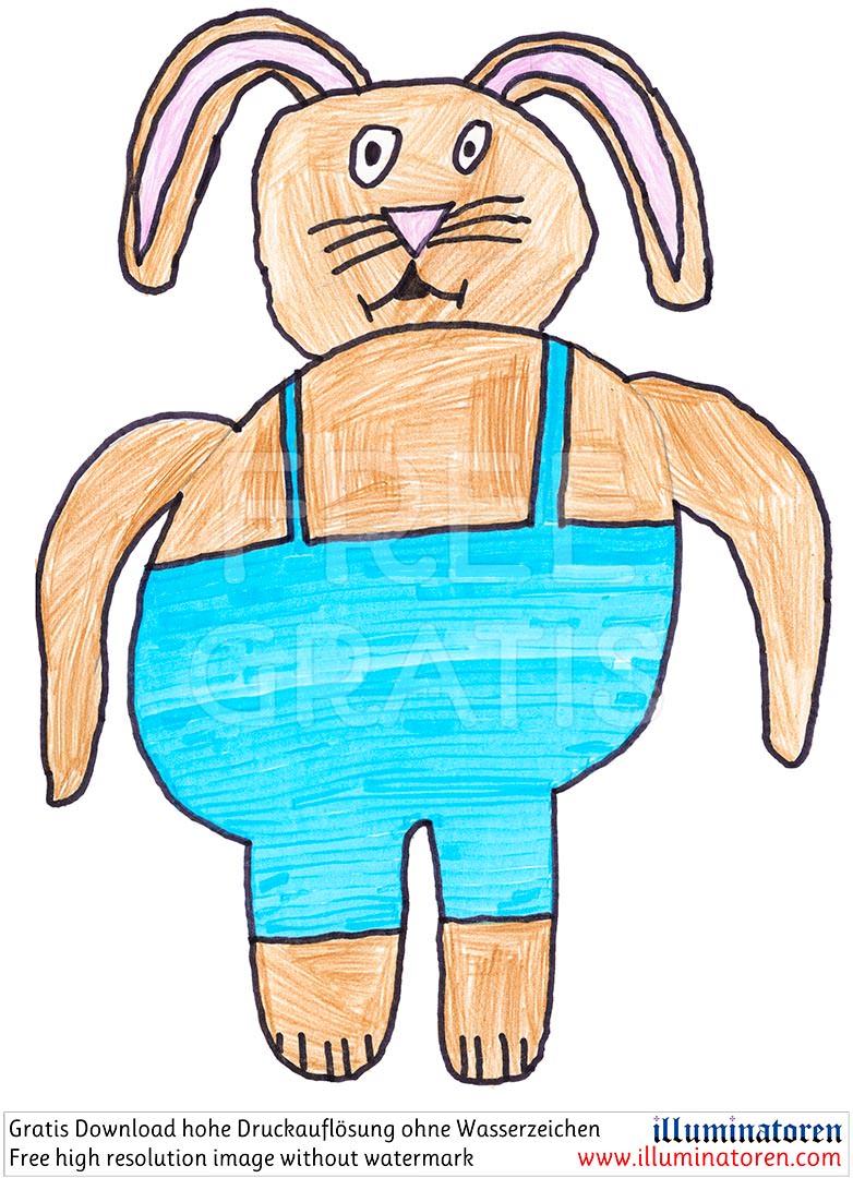 Osterhase, blaue Hose, lustig, Ohren, Frontansicht, Comic, Cartoon, Clipart, Zeichnung, Bild, Kunst, Kuenstler, Christentum, Kirche