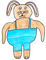 Osterhase, blaue Hose, lustig, Ohren, Frontansicht, Comic, Cartoon, Clipart, Zeichnung, Bild, Kunst, Kuenstler, Christentum, Kirche