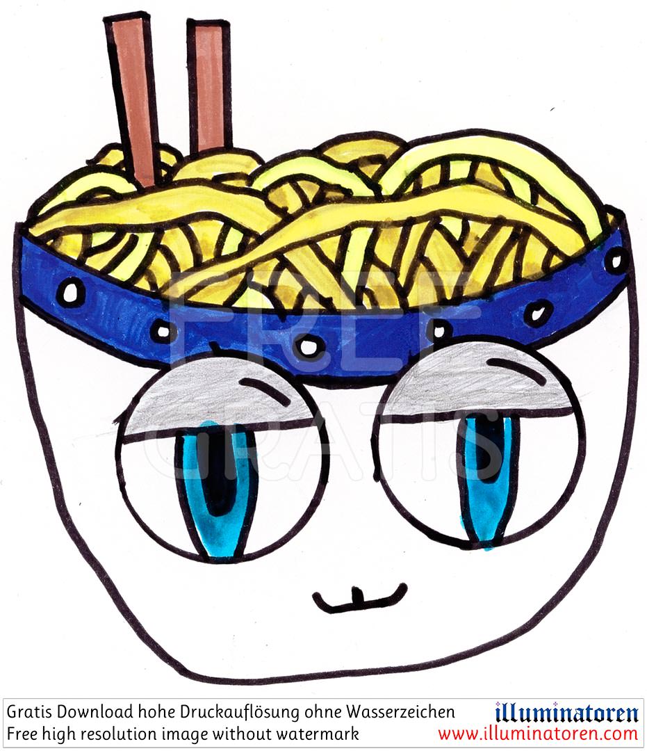 Spaghetti, Schuessel, Schale, Augen, Gesicht, lustig, chinesische Nudeln, Comic, Cartoon, Clipart, Zeichnung, Bild, Kunst, Kuenstler, Christentum, Kirche