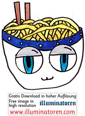 Spaghetti, Schuessel, Schale, Augen, Gesicht, lustig, chinesische Nudeln, Comic, Cartoon, Clipart, Zeichnung, Bild, Kunst, Kuenstler, Christentum, Kirche